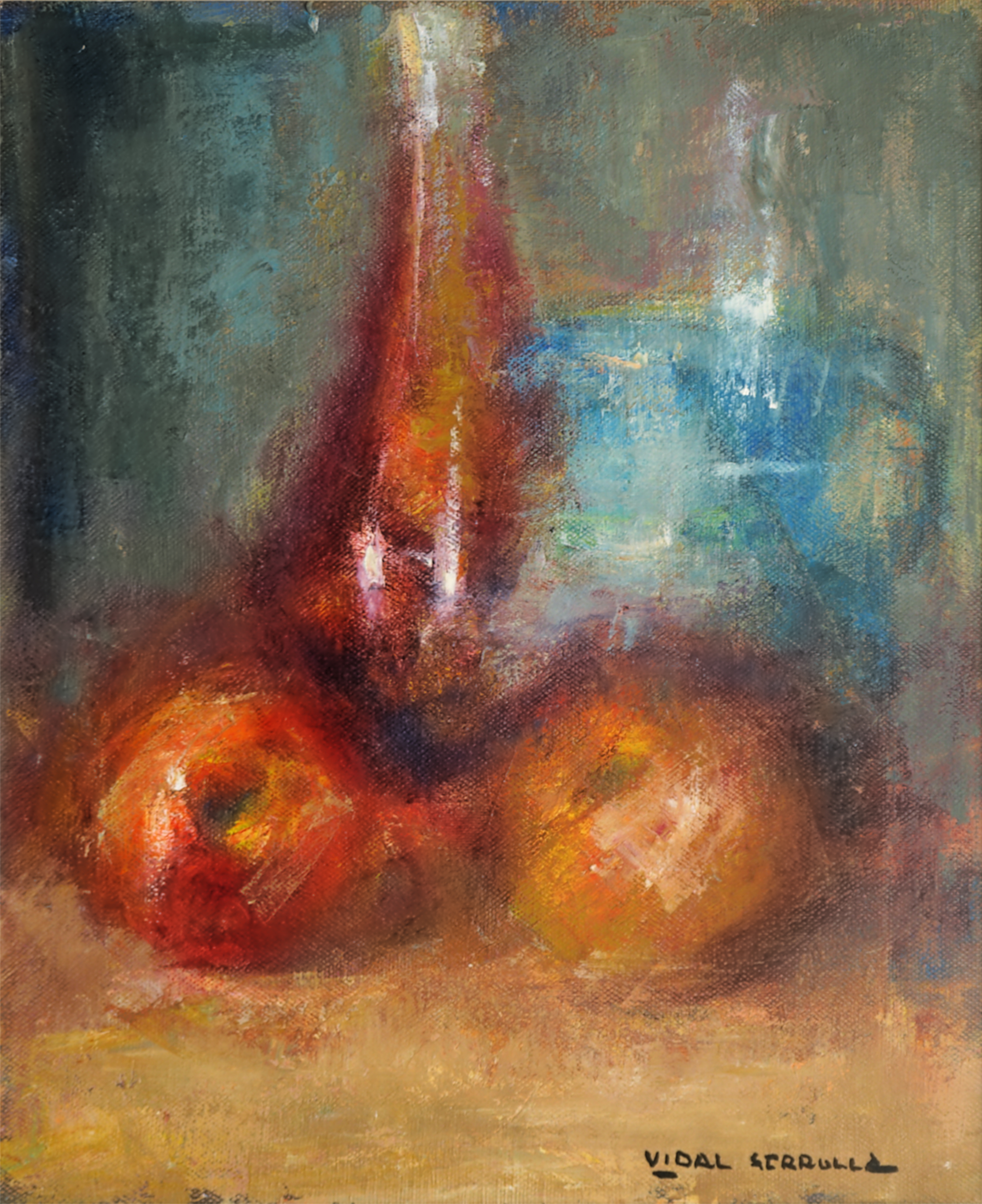 Botella con manzanas